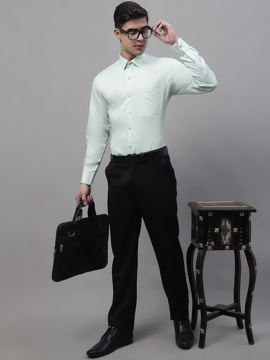 Men's Light-Green Dobby Textured Formal Shirt