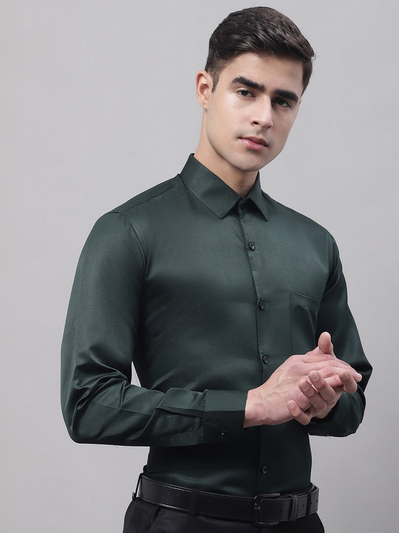 Men's Olive Green Dobby Textured Formal Shirt