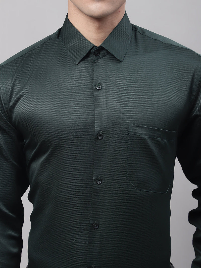 Men's Olive Green Dobby Textured Formal Shirt