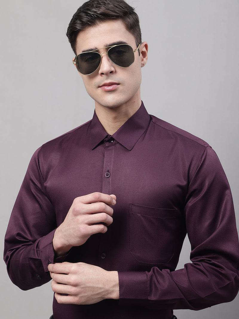 Men's Purple-Wine Dobby Textured Formal Shirt