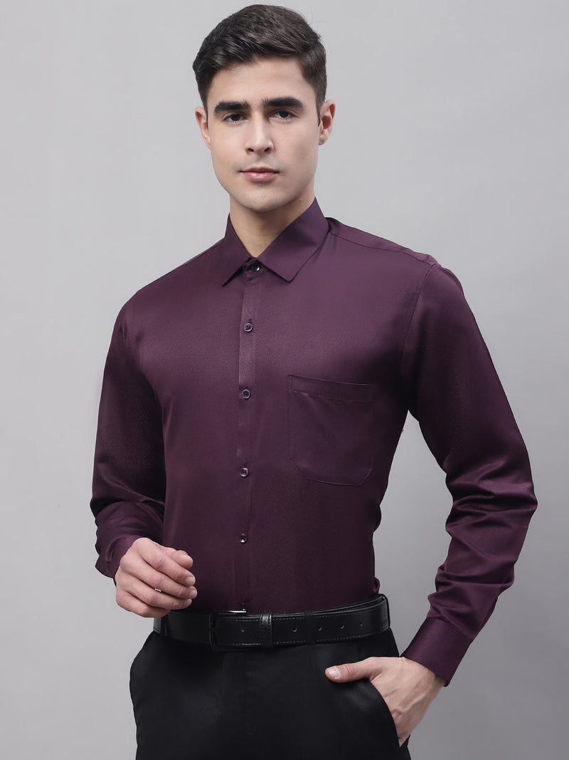 Men's Purple-Wine Dobby Textured Formal Shirt