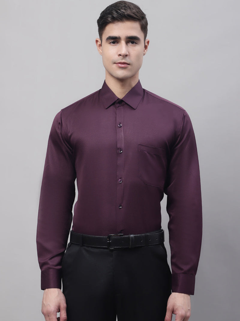 Men's Purple-Wine Dobby Textured Formal Shirt