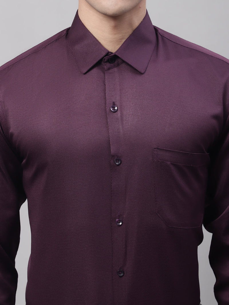 Men's Purple-Wine Dobby Textured Formal Shirt