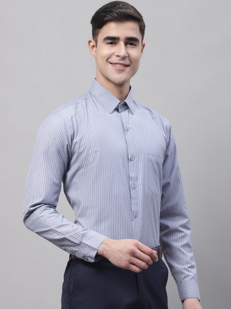 Men Grey Vertical Striped Formal Shirt