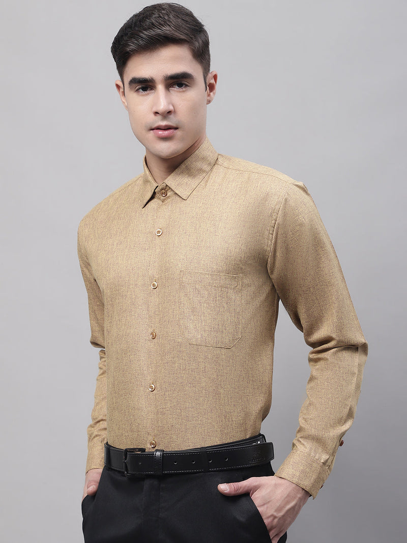 Men's Brown Cotton Solid Formal Shirt