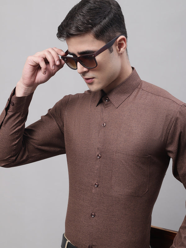 Men's Coffee Brown Cotton Solid Formal Shirt