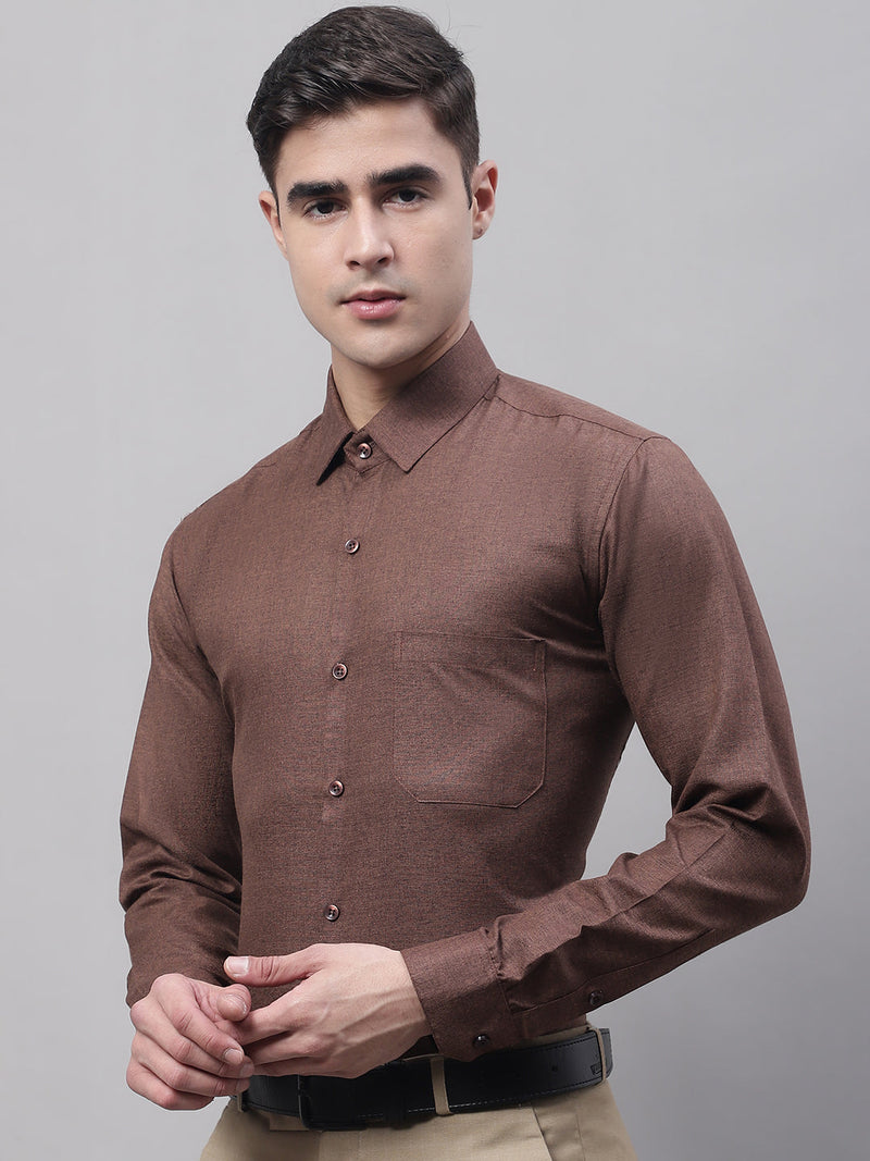 Men's Coffee Brown Cotton Solid Formal Shirt