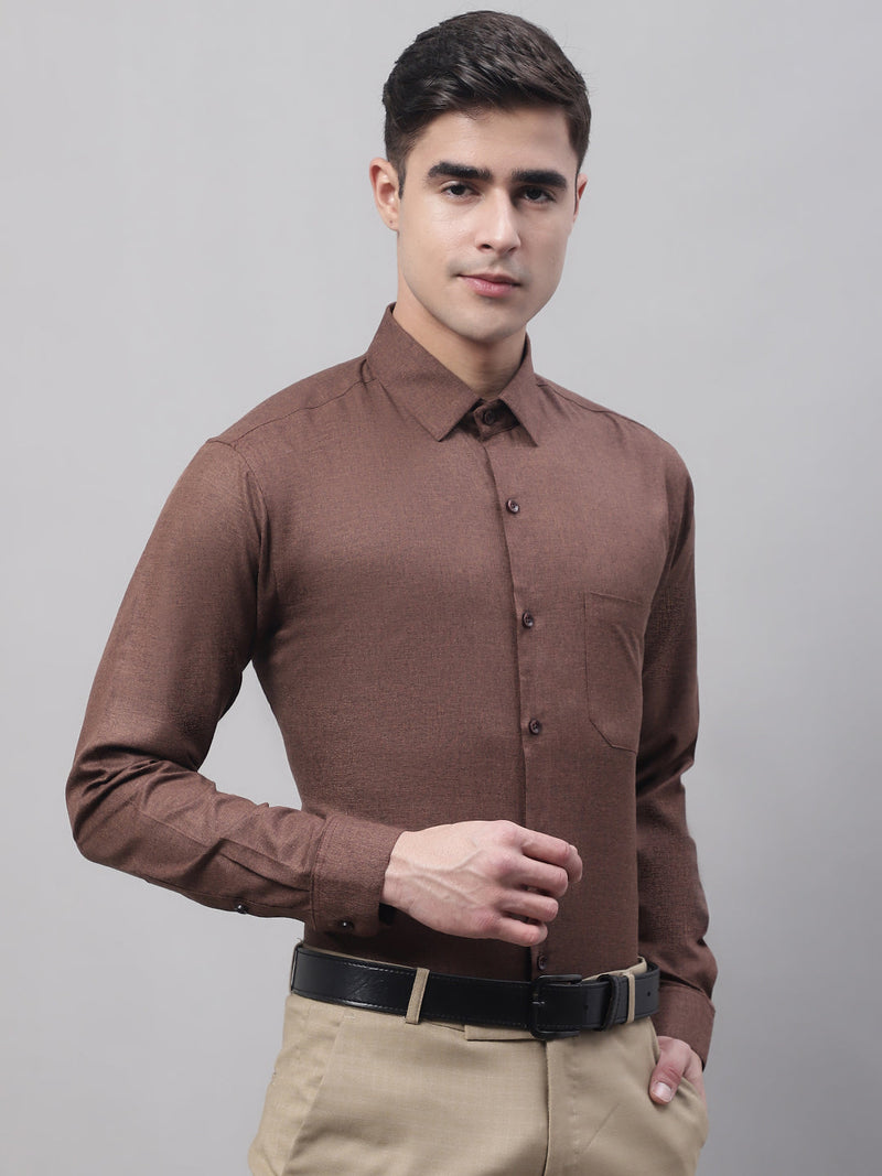 Men's Coffee Brown Cotton Solid Formal Shirt