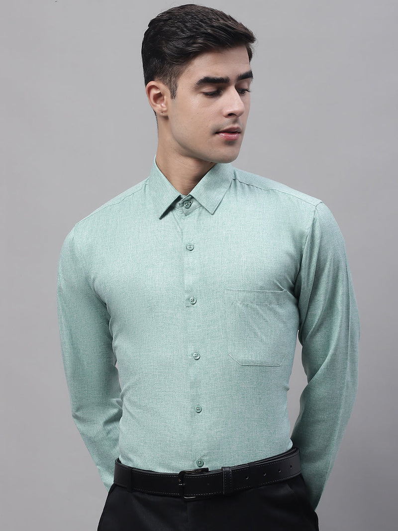 Men's Green Cotton Solid Formal Shirt