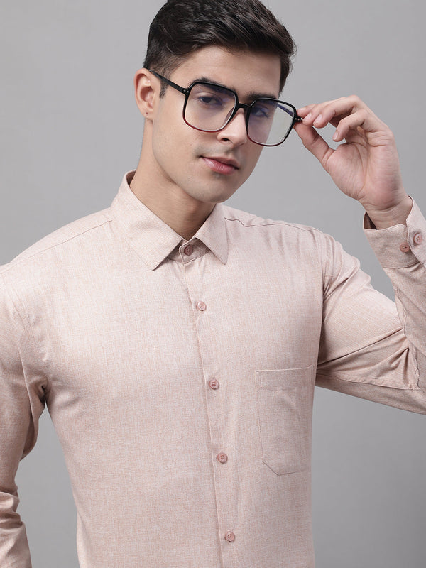 Men's Light-Brown Cotton Solid Formal Shirt