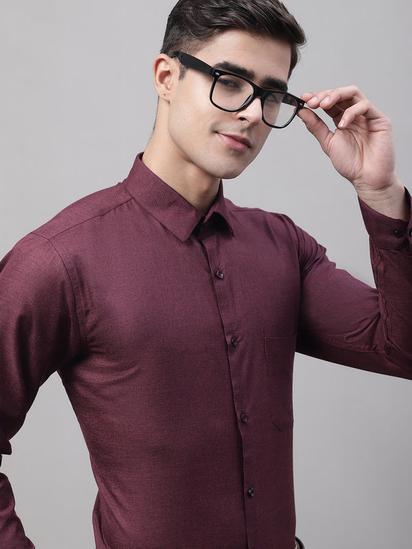 Men's Maroon Cotton Solid Formal Shirt