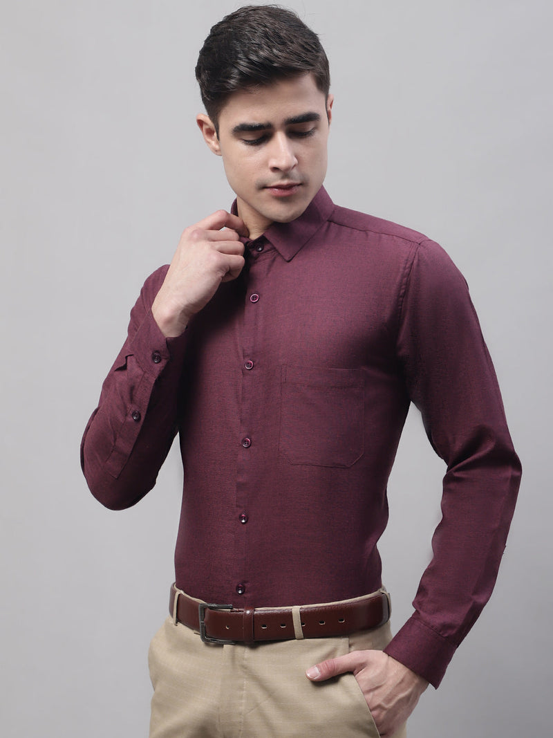 Men's Maroon Cotton Solid Formal Shirt