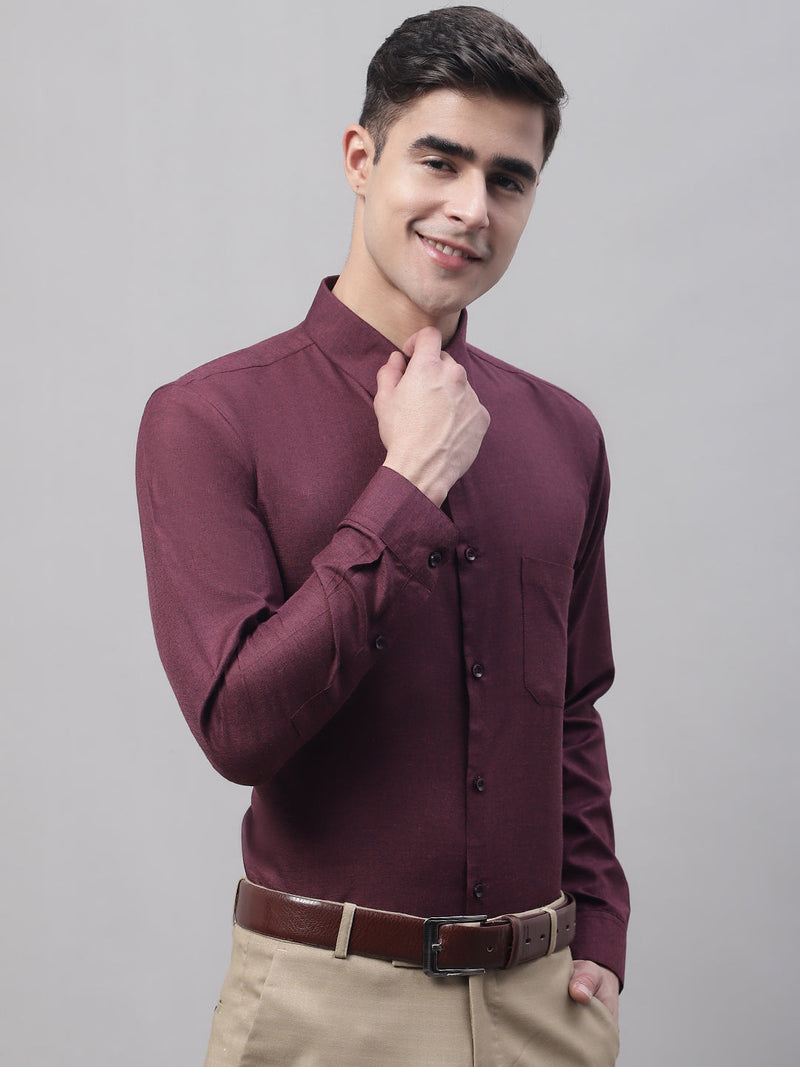 Men's Maroon Cotton Solid Formal Shirt