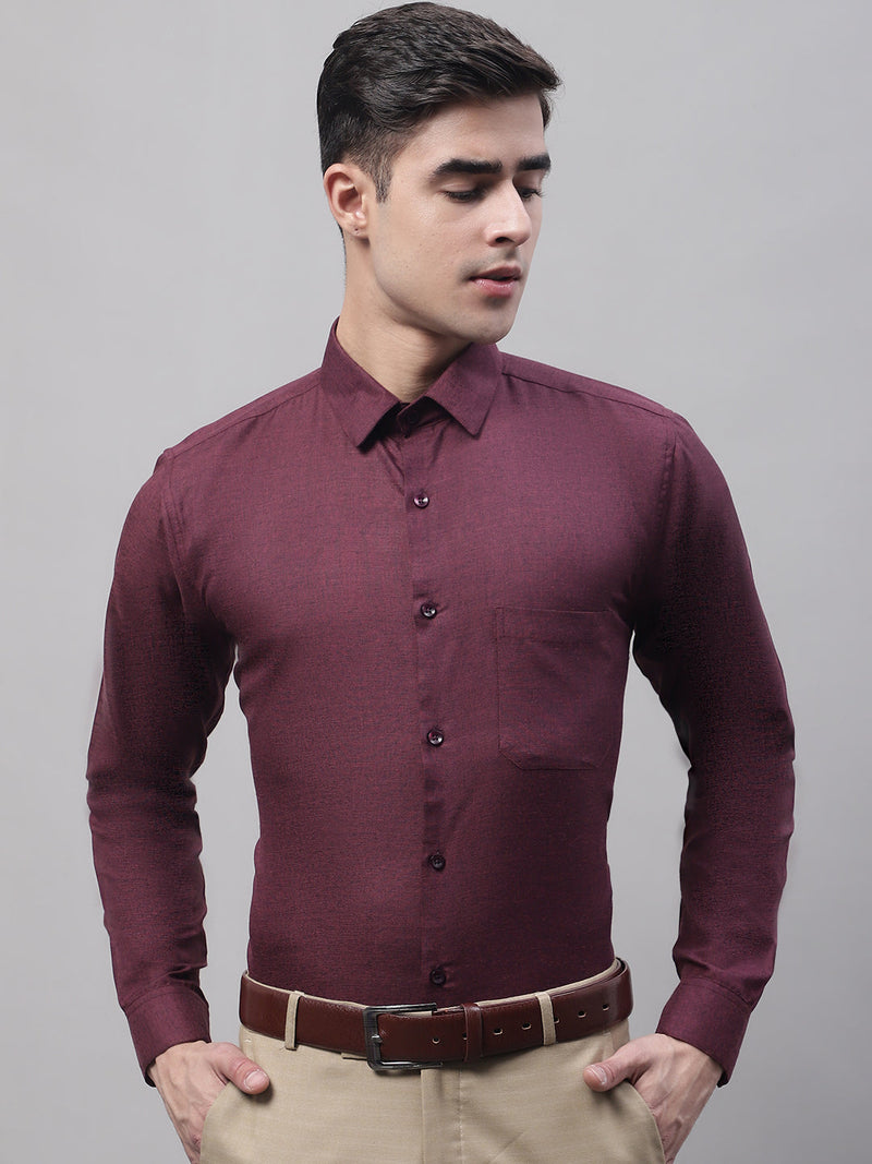 Men's Maroon Cotton Solid Formal Shirt