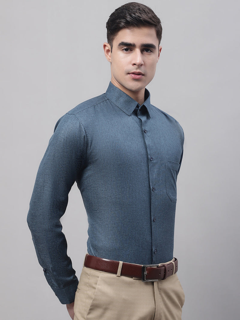 Men's Teal Blue Cotton Solid Formal Shirt