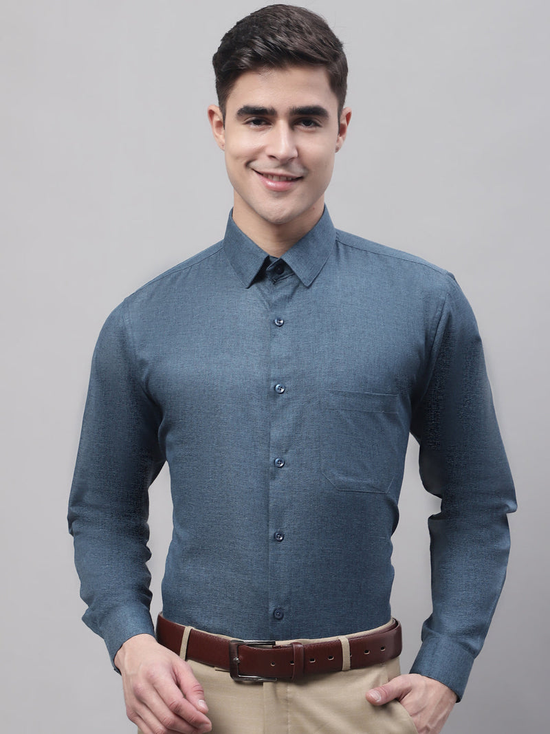 Men's Teal Blue Cotton Solid Formal Shirt