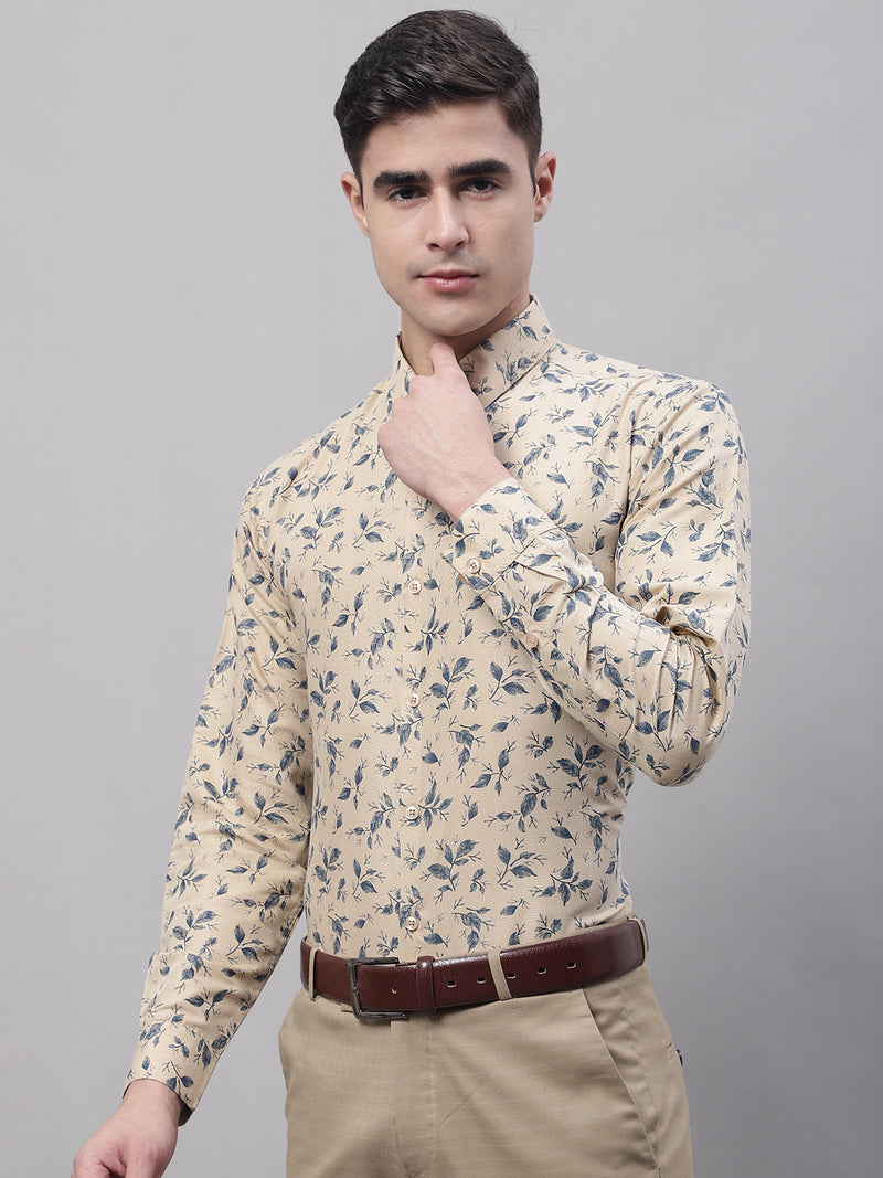 Men Beige Regular Fit Printed Pure Cotton Formal Shirt