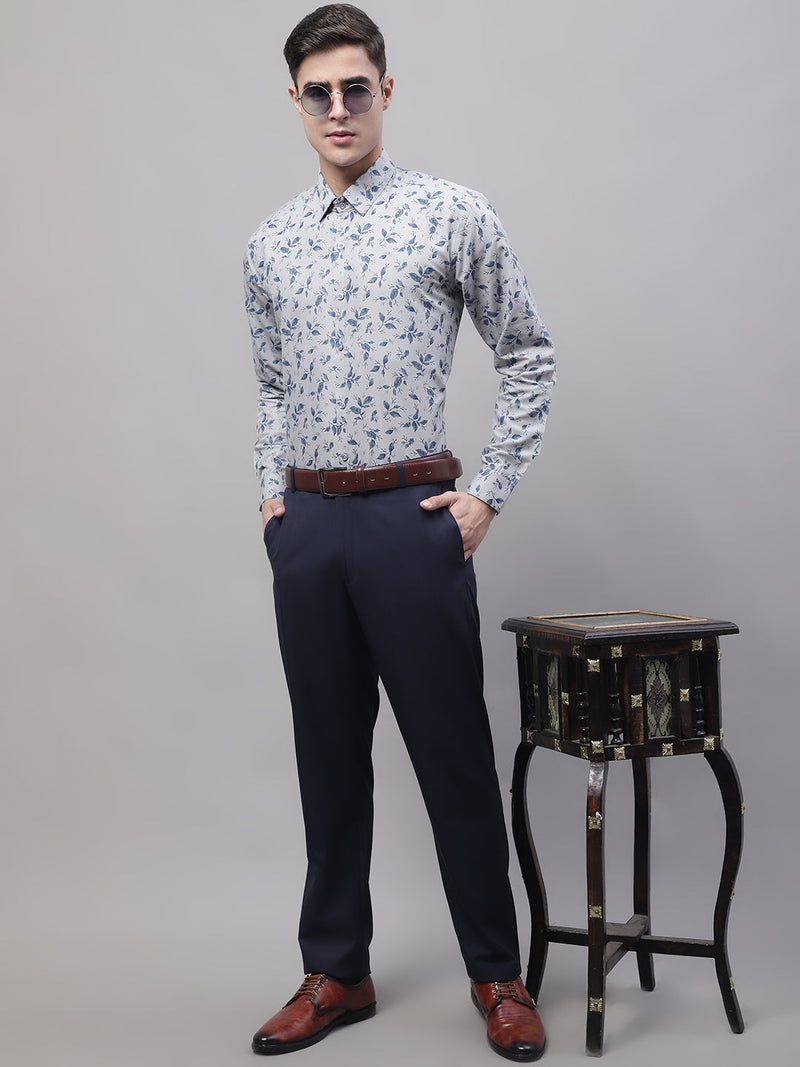 Men Grey Regular Fit Printed Pure Cotton Formal Shirt