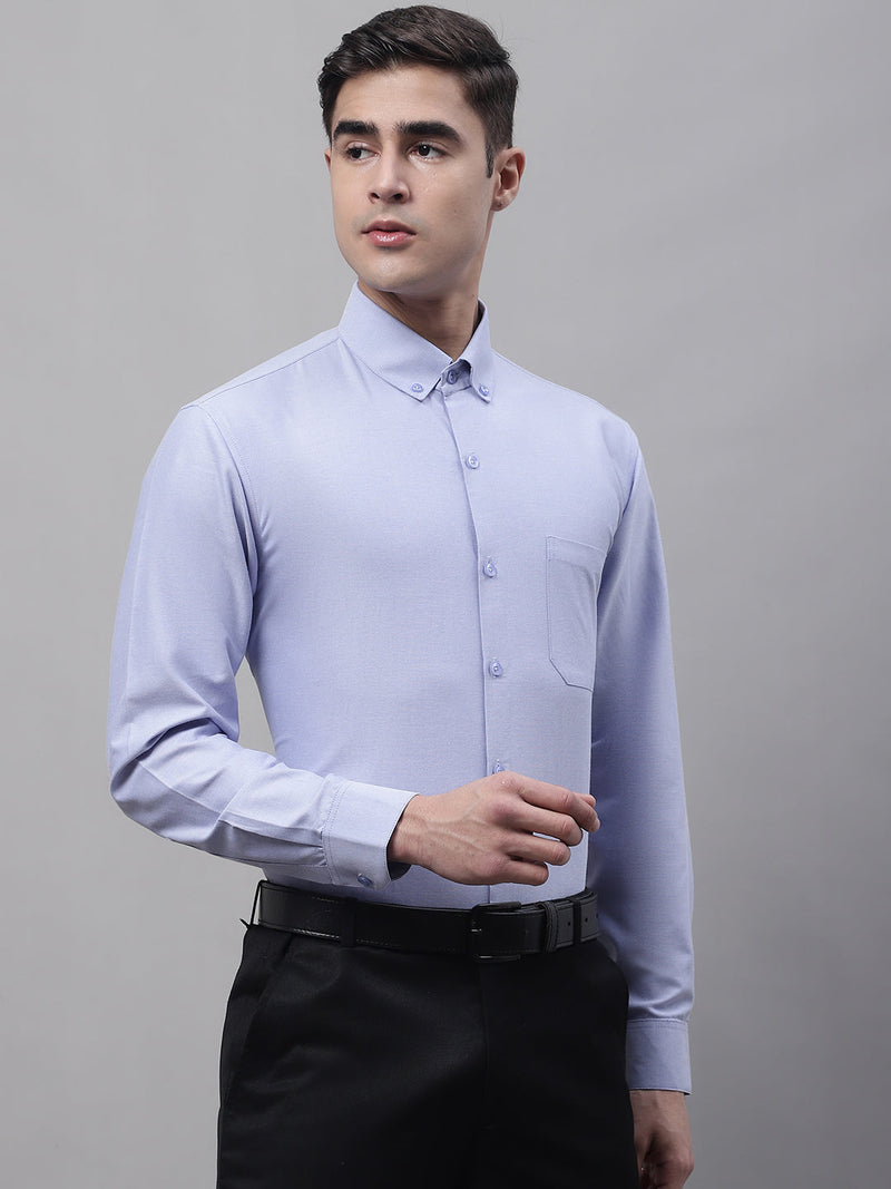 Men's Blue Cotton Solid Formal Shirt