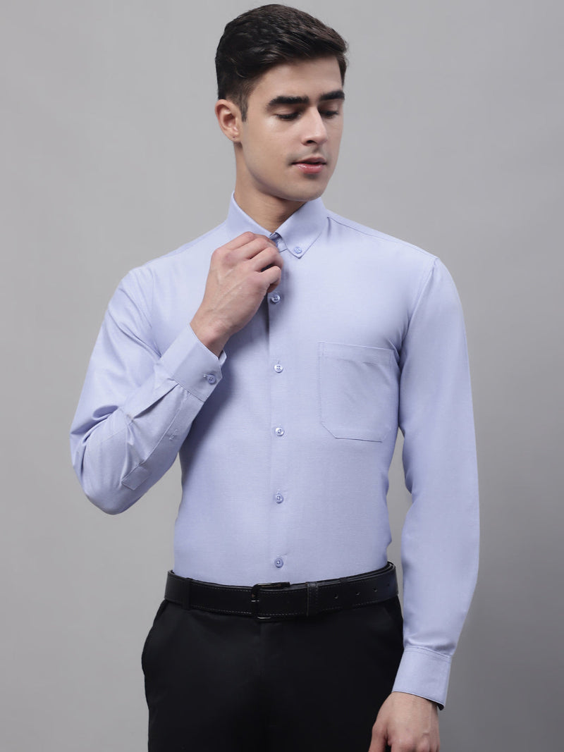 Men's Blue Cotton Solid Formal Shirt