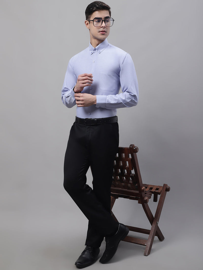 Men's Blue Cotton Solid Formal Shirt