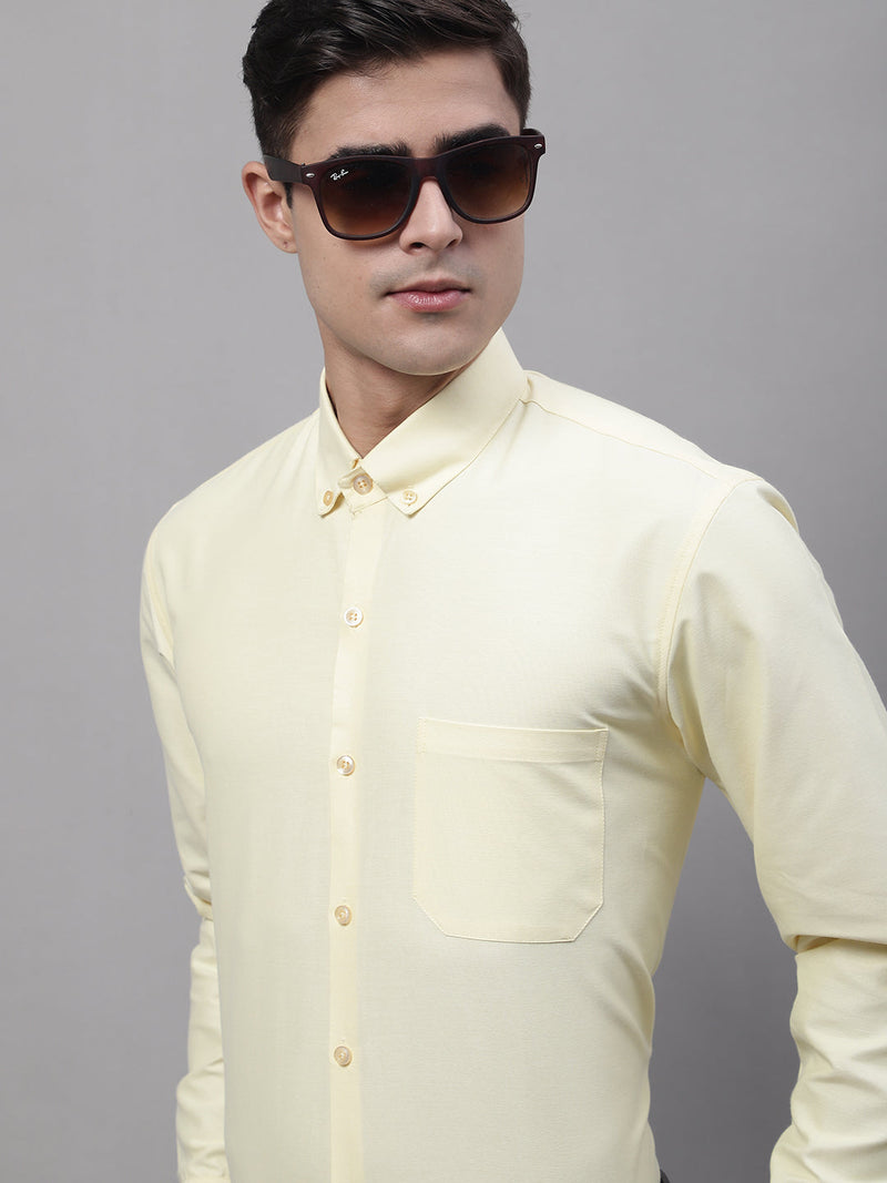 Men's Lemon Cotton Solid Formal Shirt