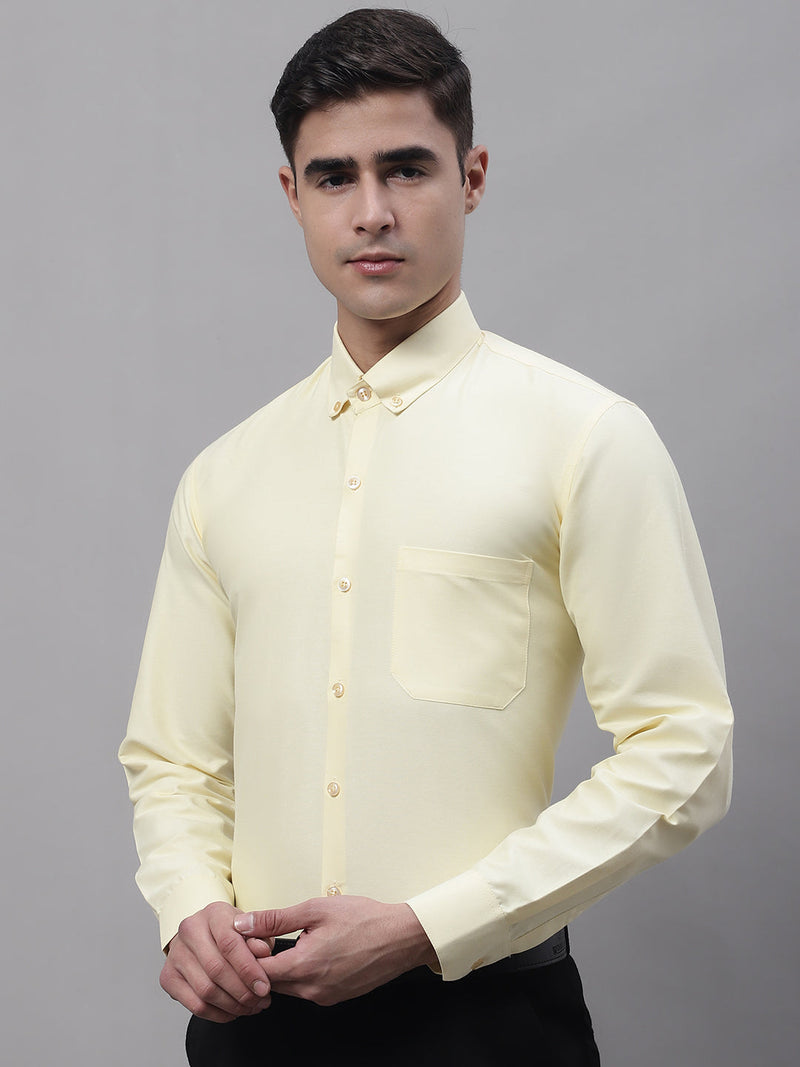 Men's Lemon Cotton Solid Formal Shirt