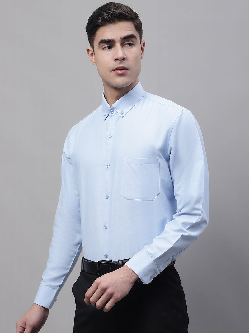 Men's Sky Blue Cotton Solid Formal Shirt