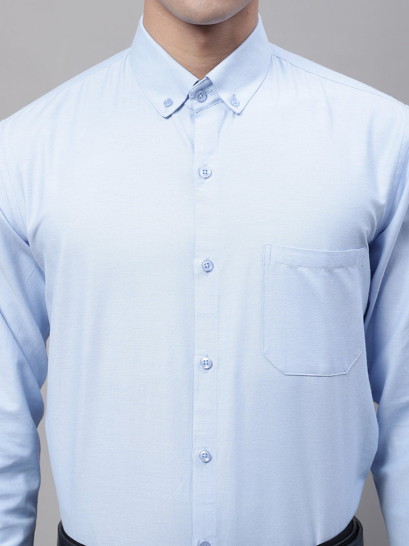 Men's Sky Blue Cotton Solid Formal Shirt