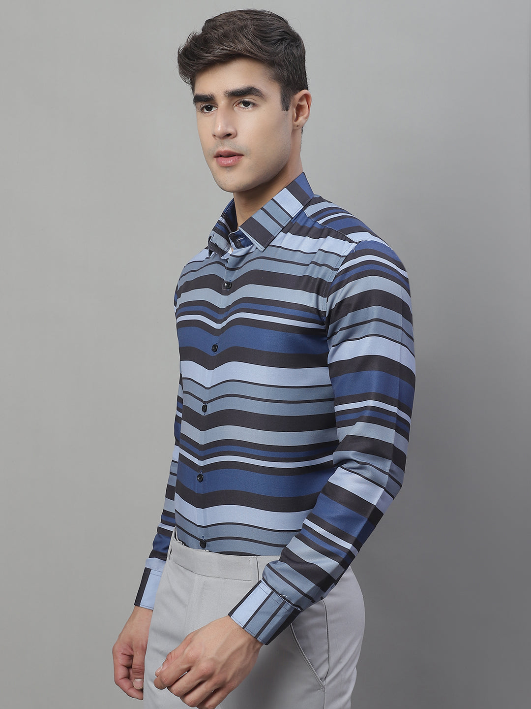Men Grey Classic Striped Formal Shirt