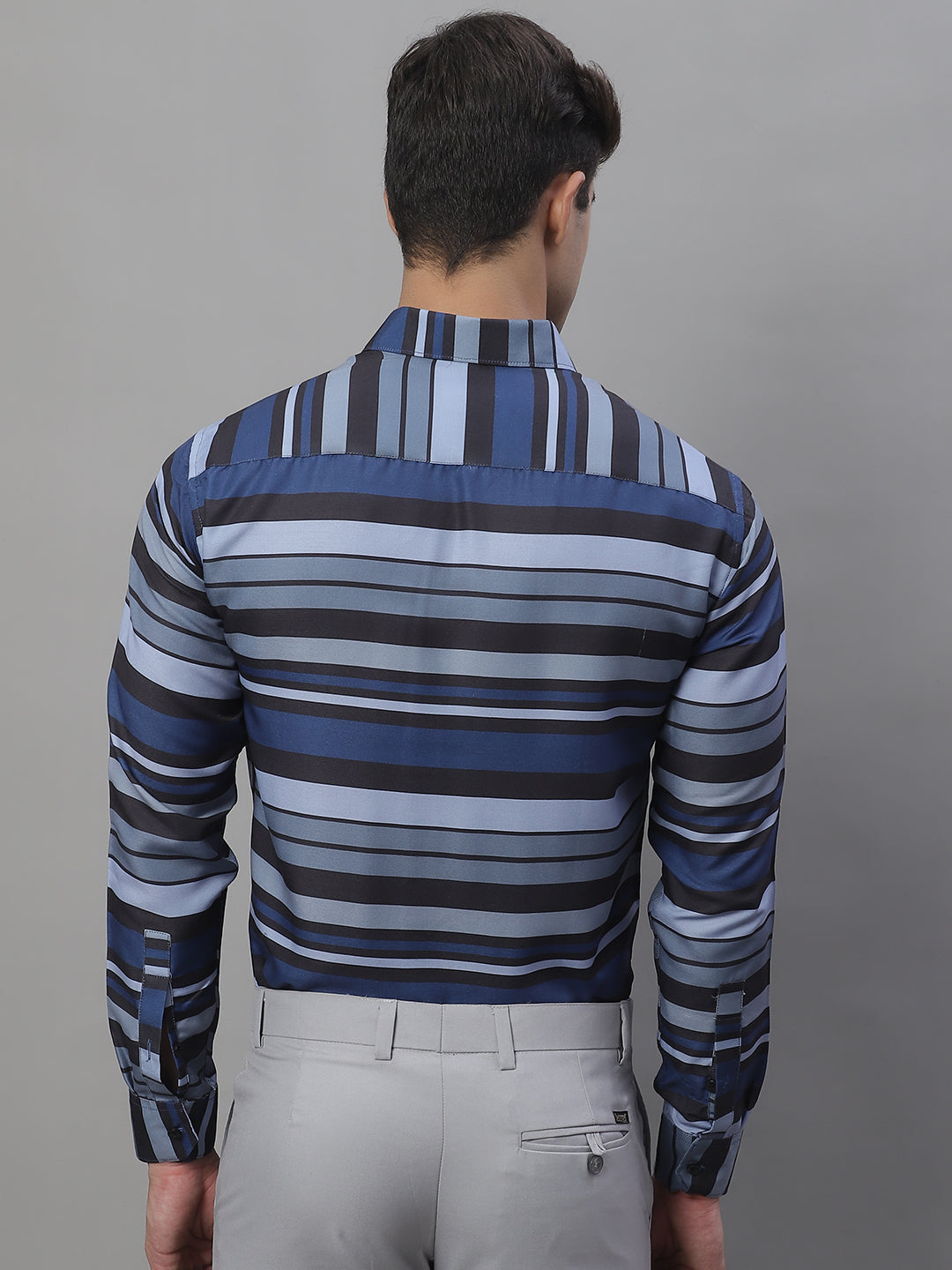 Men Grey Classic Striped Formal Shirt