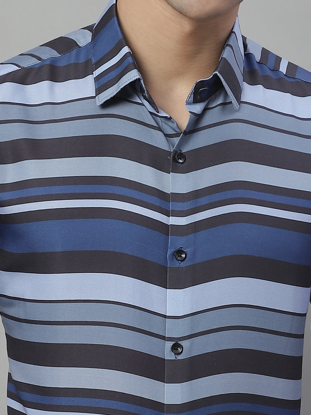 Men Grey Classic Striped Formal Shirt