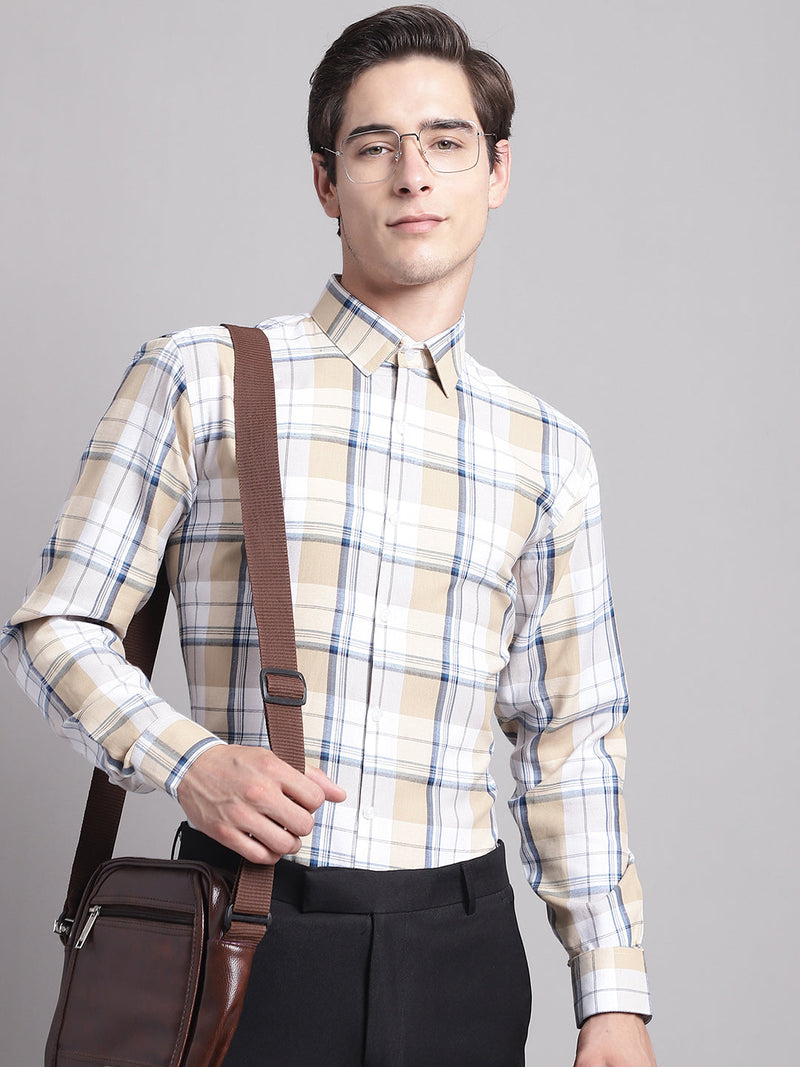 Men Yellow Checked Ragular Fit Formal Shirt