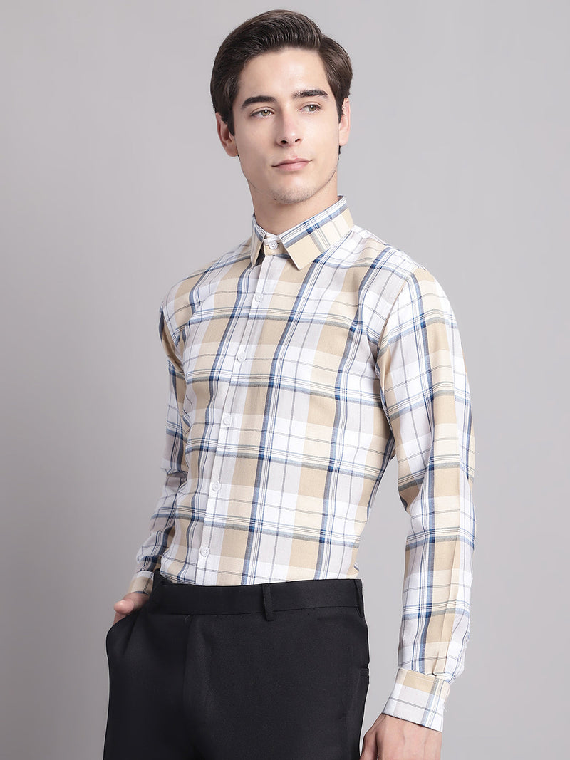 Men Yellow Checked Ragular Fit Formal Shirt