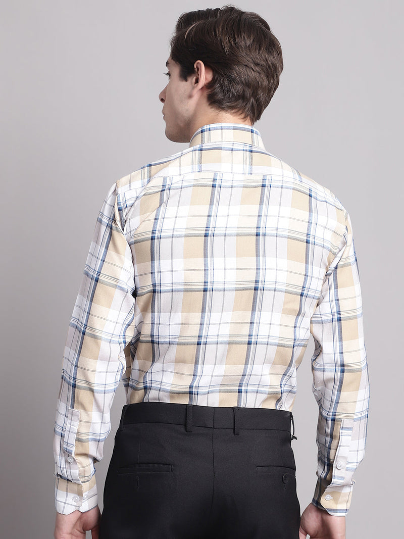 Men Yellow Checked Ragular Fit Formal Shirt