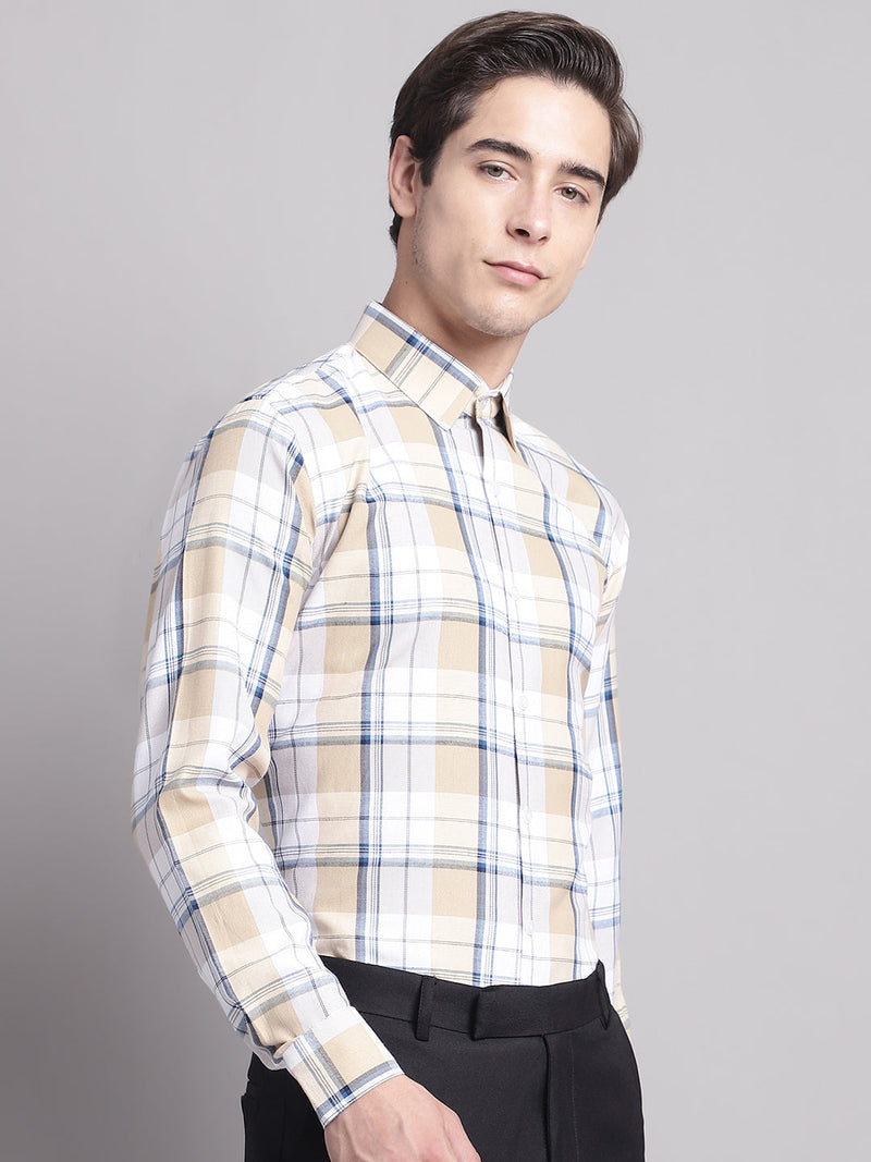 Men Yellow Checked Ragular Fit Formal Shirt