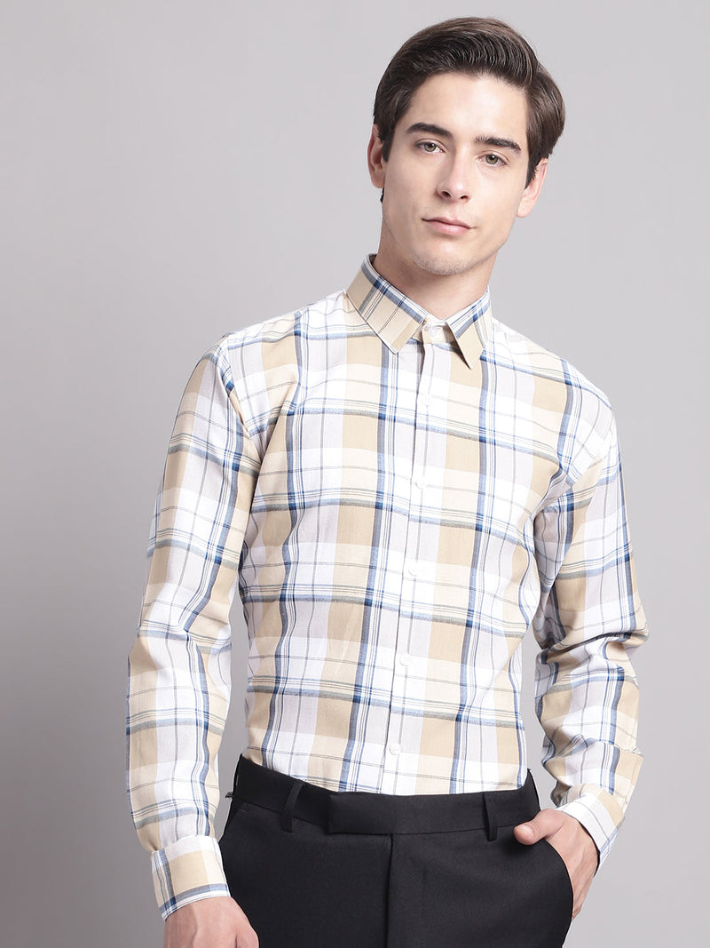 Men Yellow Checked Ragular Fit Formal Shirt