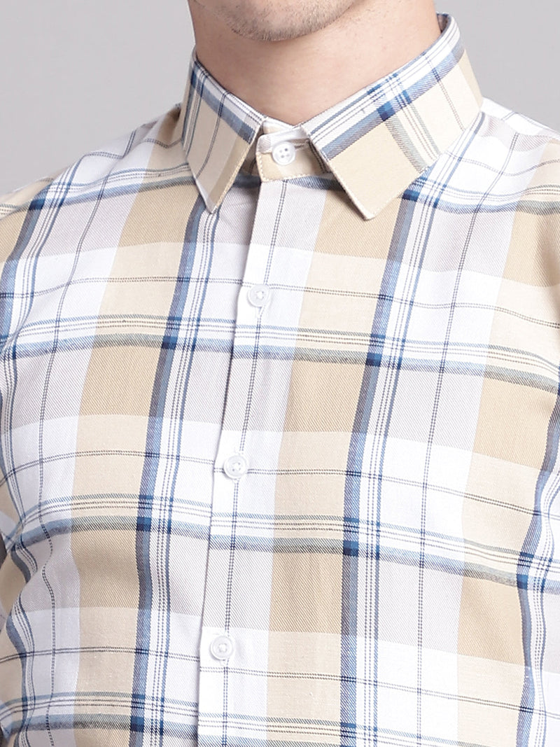 Men Yellow Checked Ragular Fit Formal Shirt