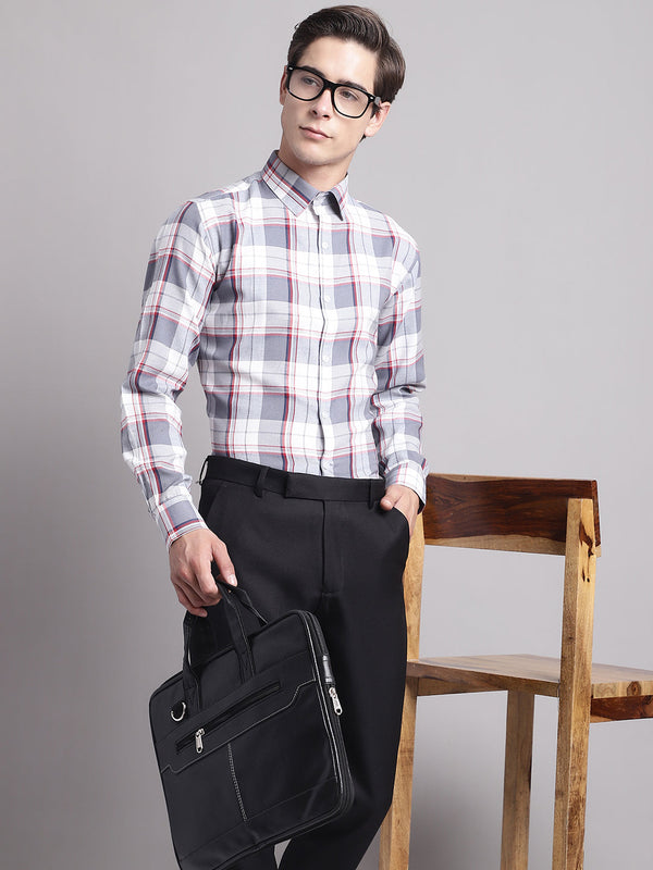 Men Grey Checked Ragular Fit Formal Shirt