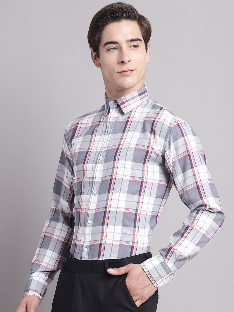 Men Grey Checked Ragular Fit Formal Shirt