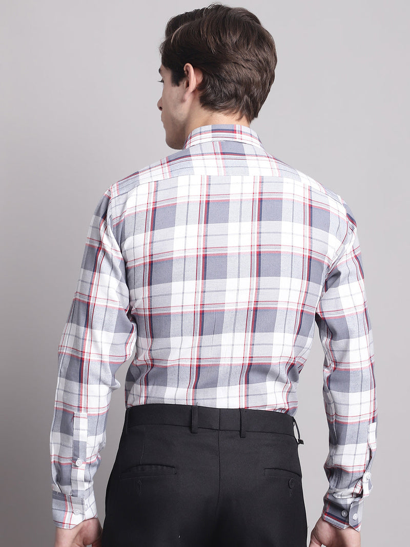 Men Grey Checked Ragular Fit Formal Shirt