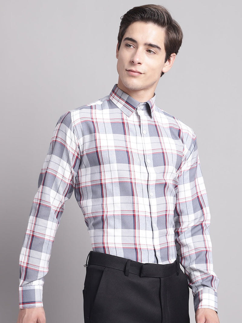 Men Grey Checked Ragular Fit Formal Shirt