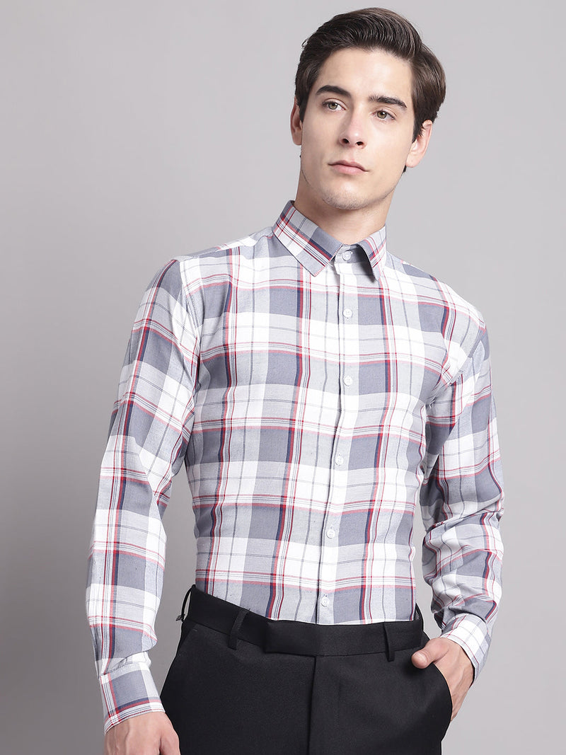 Men Grey Checked Ragular Fit Formal Shirt