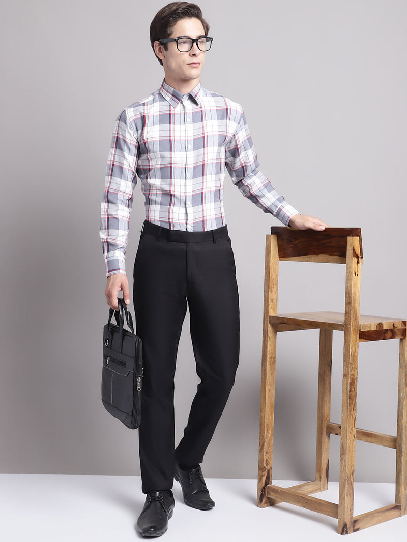 Men Grey Checked Ragular Fit Formal Shirt