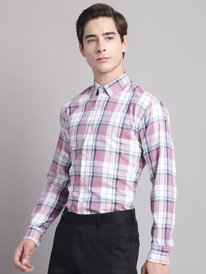 Men Pink Checked Ragular Fit Formal Shirt