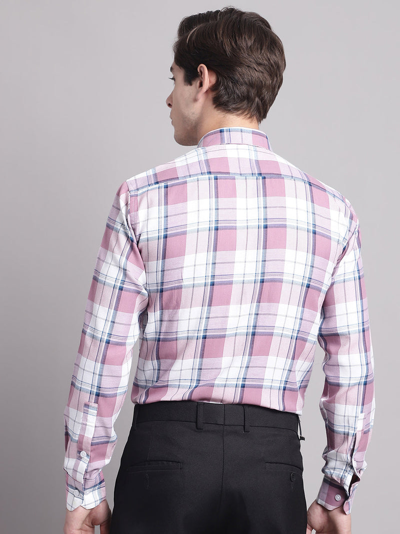 Men Pink Checked Ragular Fit Formal Shirt