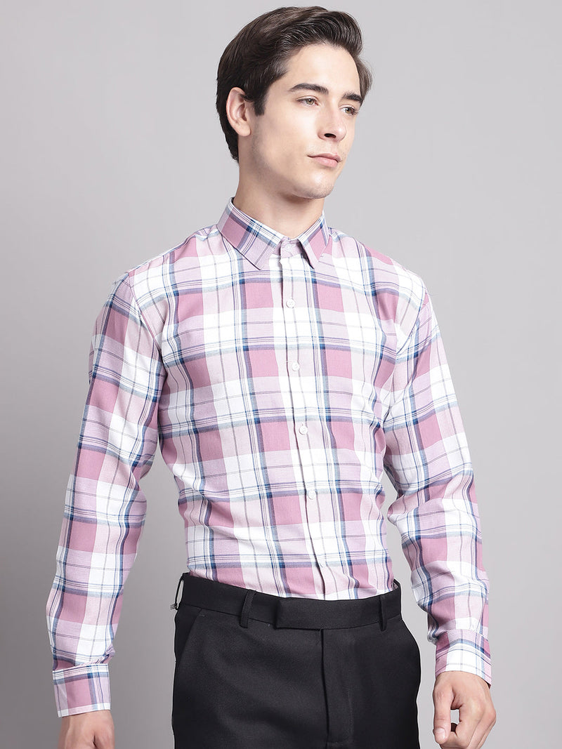 Men Pink Checked Ragular Fit Formal Shirt