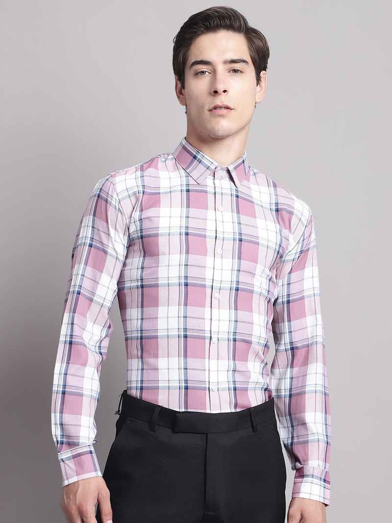 Men Pink Checked Ragular Fit Formal Shirt