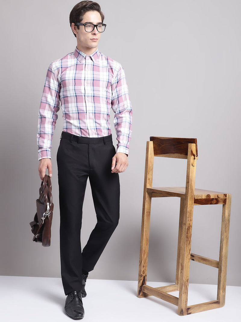 Men Pink Checked Ragular Fit Formal Shirt