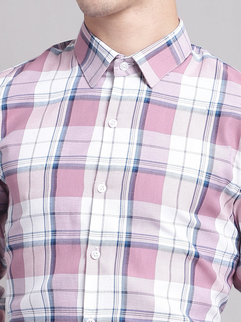 Men Pink Checked Ragular Fit Formal Shirt